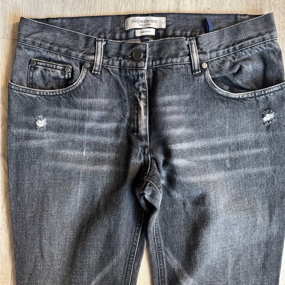 YSL Distressed Denim Faded Style Black Mid Rise Bootcut Jeans Edgy Cool Medium - Picture 4 of 11